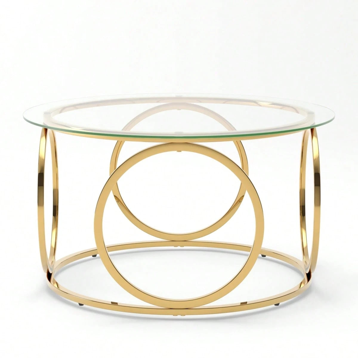 31.5"Modern Round Glass Top Coffee Table With Circular Metal Frame, Contemporary Accent Center Table For Living Room, Office, And Lounge