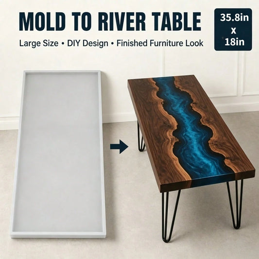 35.8 X 18in Large River Table Clay&Resin Silicone Mold, Deep Pour Epoxy Resin Casting Mould For DIY Woodworking, Live Edge Countertop, Tabletop, Home Decor, Craft Supplies For Halloween, Thanksgiving