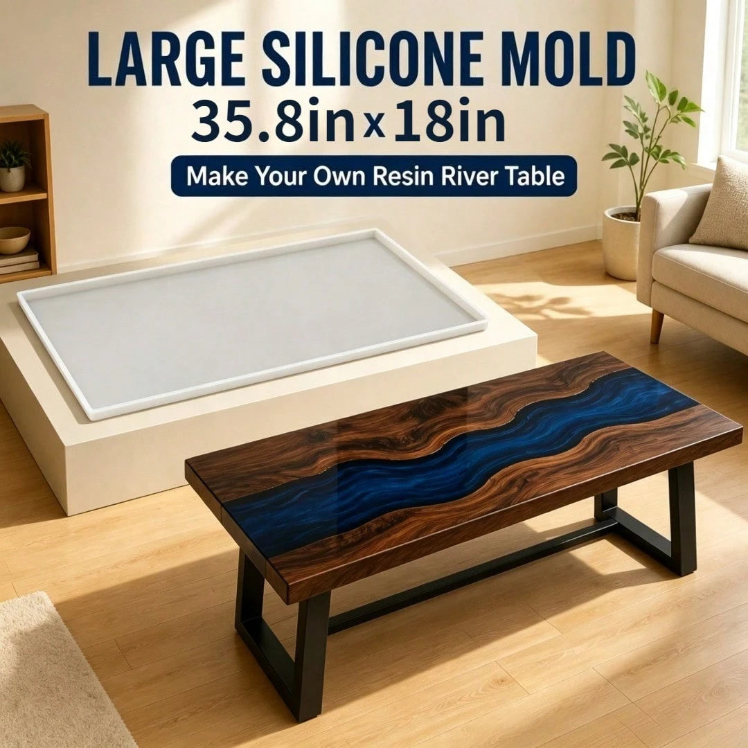 35.8 X 18in Large River Table Clay&Resin Silicone Mold, Deep Pour Epoxy Resin Casting Mould For DIY Woodworking, Live Edge Countertop, Tabletop, Home Decor, Craft Supplies For Halloween, Thanksgiving