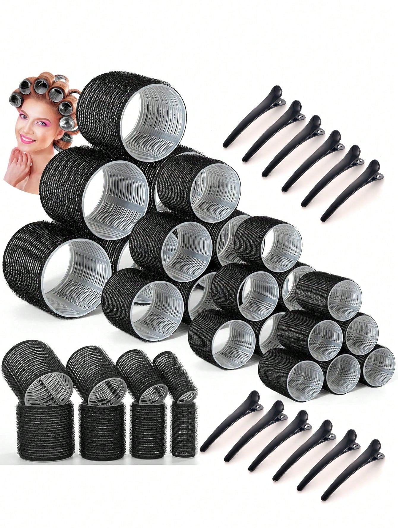 36pcs Self-Adhesive Hair Rollers Set For Different Hair Lengths, Heatless Curlers With Clips As Diy Hair Styling Tool