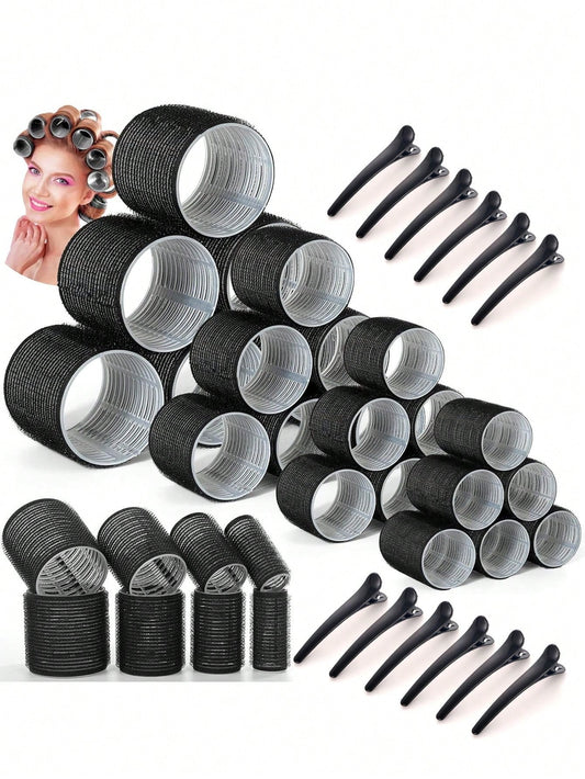 36pcs Self-Adhesive Hair Rollers Set For Different Hair Lengths, Heatless Curlers With Clips As Diy Hair Styling Tool