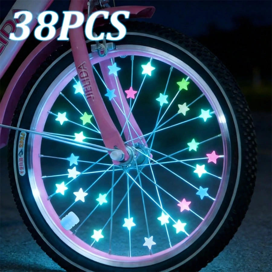 38pcs Glow-In-The-Dark Spoke Beads & Valve Caps- Glowable Star Wheel Nipples Suitable For Night Riding, Wheel Decoration, Holiday Gifts For Cyclists, For Types