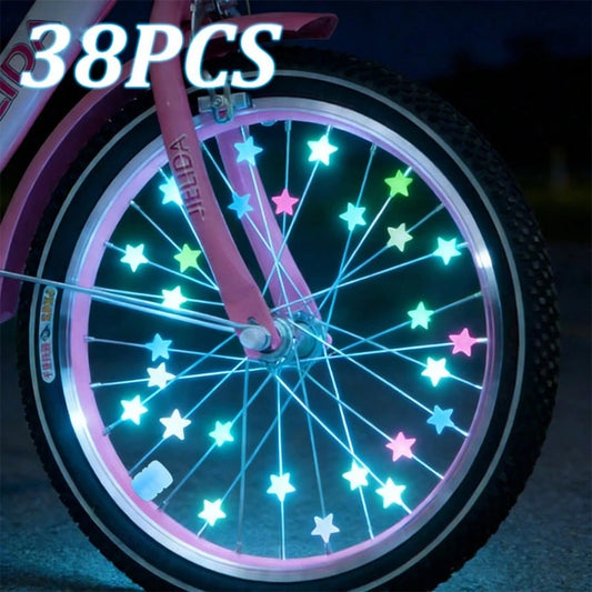 38pcs Glow-In-The-Dark Spoke Beads & Valve Caps- Glowable Star Wheel Nipples Suitable For Night Riding, Wheel Decoration, Holiday Gifts For Cyclists, For Types