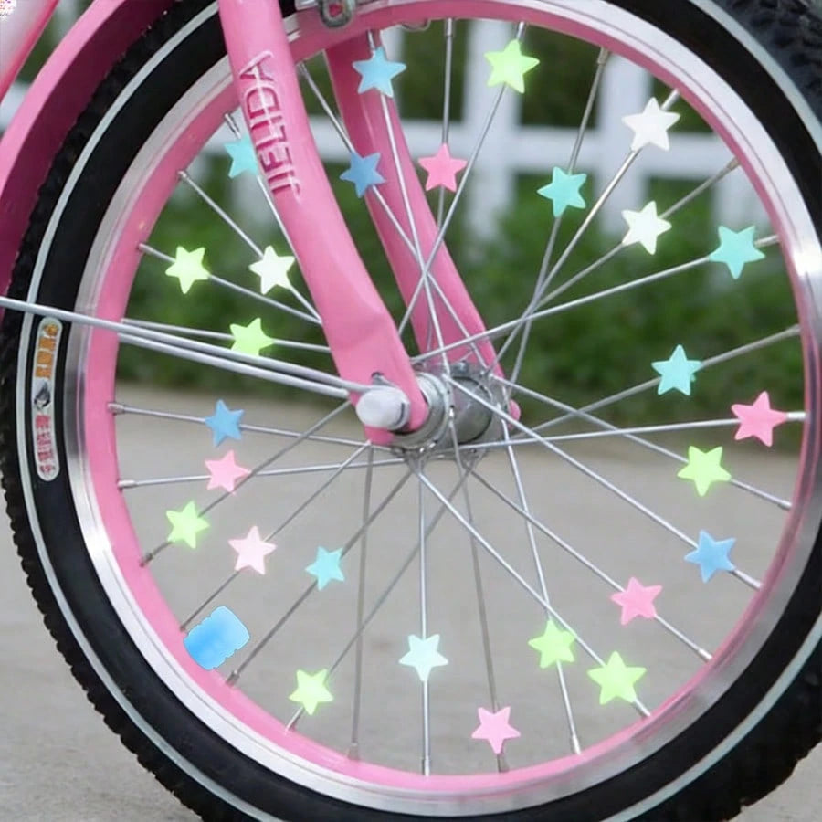 38pcs Glow-In-The-Dark Spoke Beads & Valve Caps- Glowable Star Wheel Nipples Suitable For Night Riding, Wheel Decoration, Holiday Gifts For Cyclists, For Types