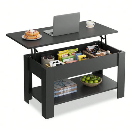 39 Inch Lift Top Coffee Table With Hidden Storage Compartment & Open Shelf, Rustic Wood Coffee Table With Storage For Living Room, Apartment & Home Office
