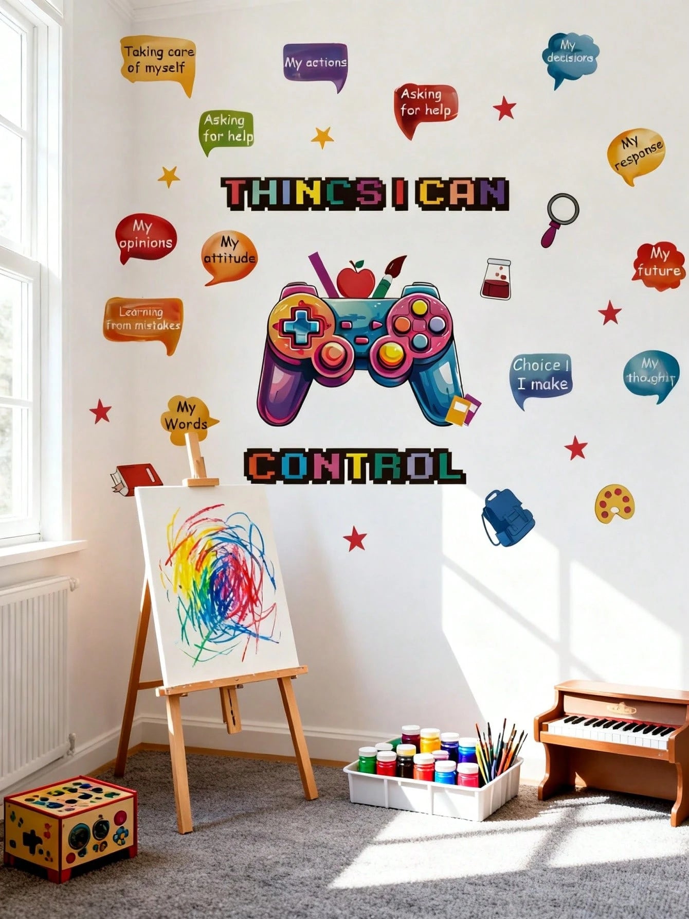 3D Broken Wall Game Controller Wall Stickers, Home Wall Art Decor, Boy Nursery Bedroom Accessories, Cool Toddler Kids Room Decor For Boys Gaming Room
