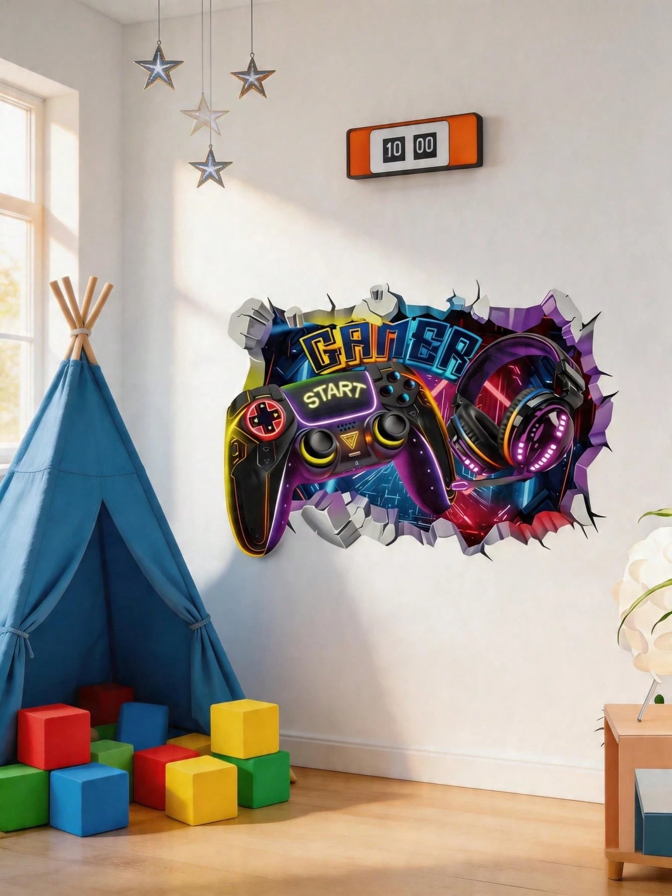 3D Broken Wall Game Controller Wall Stickers, Home Wall Art Decor, Boy Nursery Bedroom Accessories, Cool Toddler Kids Room Decor For Boys Gaming Room