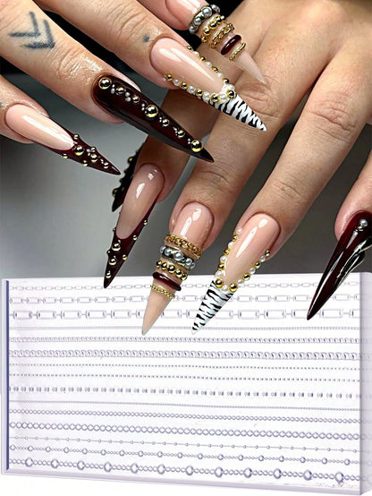 3D Retro Chain Nail Art Mold, Mini Pearl Chain Rhinestone Nail Art Decoration Design, DIY Handmade Nail Art, Reusable Silicone Soft Film, Nail Salon Accessories And Tools (2/1pc )