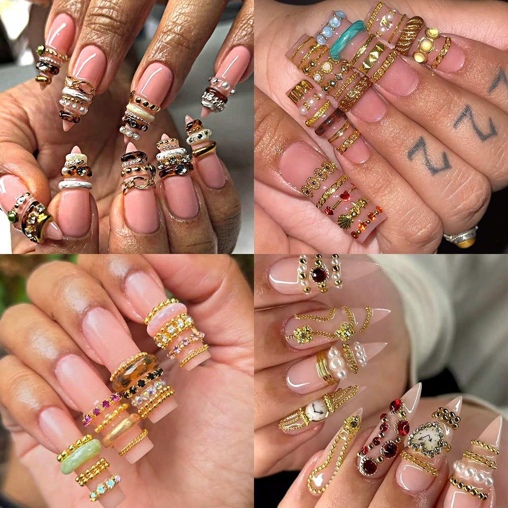 3D Retro Chain Nail Art Mold, Mini Pearl Chain Rhinestone Nail Art Decoration Design, DIY Handmade Nail Art, Reusable Silicone Soft Film, Nail Salon Accessories And Tools (2/1pc )