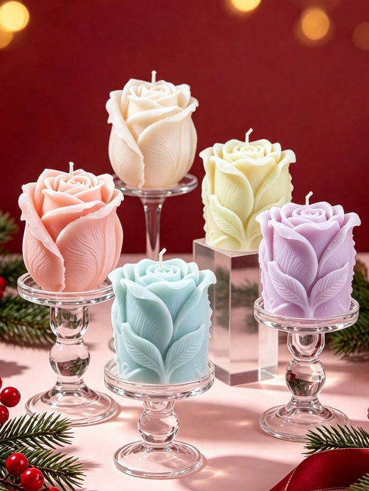 3D Rose Pillar Candle Silicone Mold, Premium Soft Silicone Material, Flexible And Easy To Demold, Durable, Suitable For Soy Wax, Plaster, Handmade Soap And Other Materials, DIY Romantic Rose Aromather