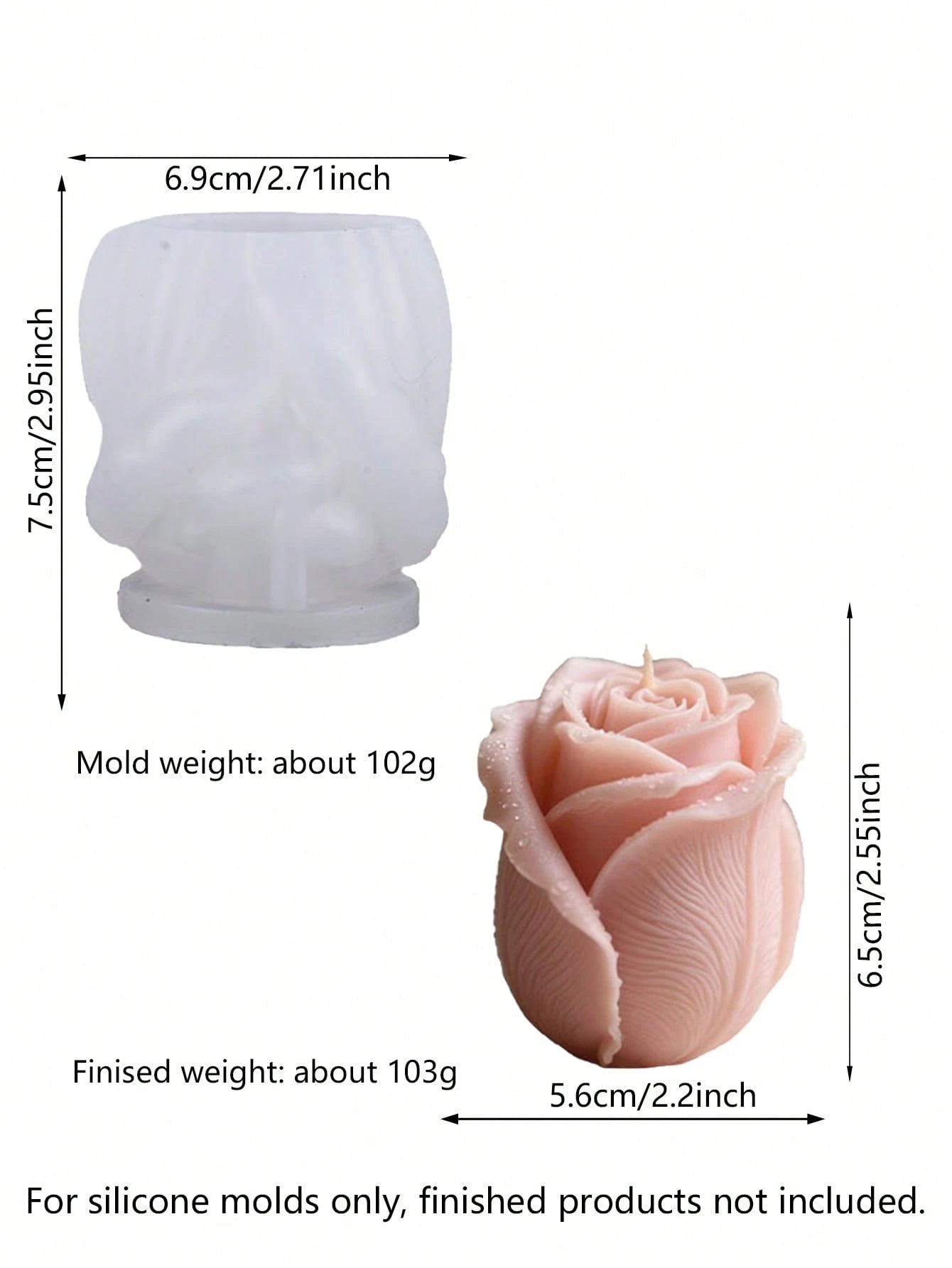 3D Rose Pillar Candle Silicone Mold, Premium Soft Silicone Material, Flexible And Easy To Demold, Durable, Suitable For Soy Wax, Plaster, Handmade Soap And Other Materials, DIY Romantic Rose Aromather