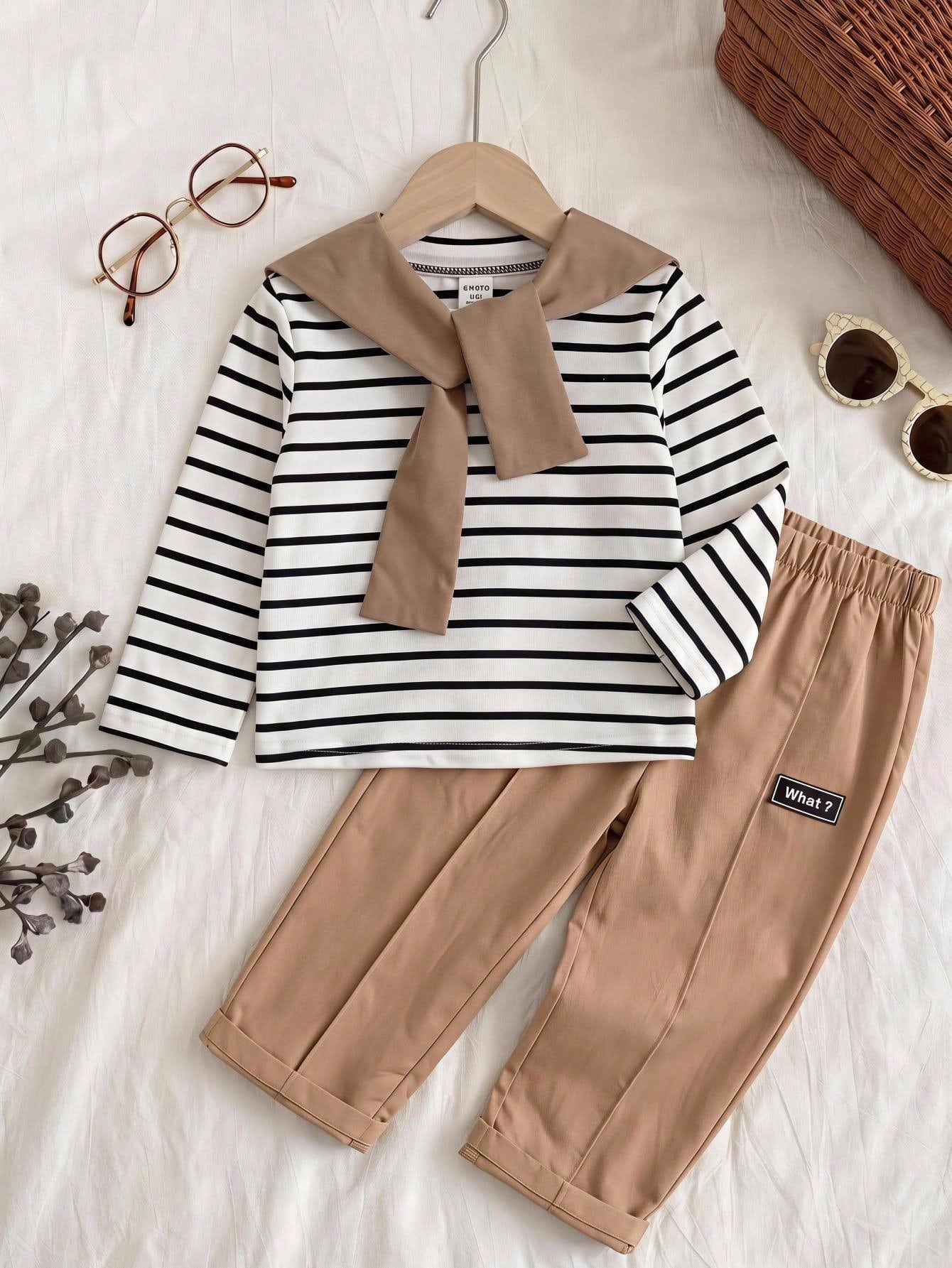 3pcs Baby Boy Autumn/Winter Casual Cute Knitted Striped Top, Casual Pants, Khaki Long Pants, Shawl Set, Baby Boy Outfit Set, Shawl Set, T-Shirt Set