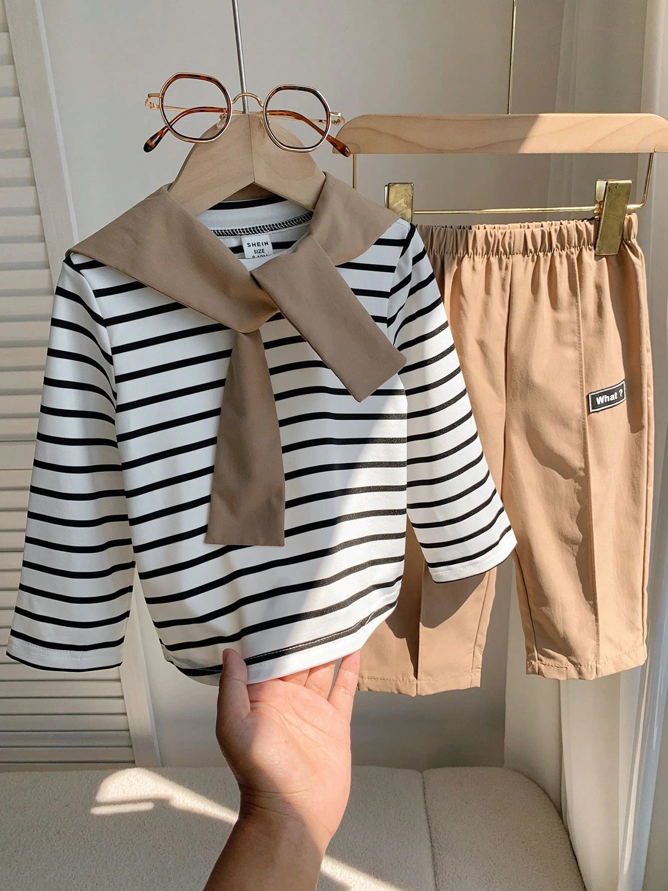 3pcs Baby Boy Autumn/Winter Casual Cute Knitted Striped Top, Casual Pants, Khaki Long Pants, Shawl Set, Baby Boy Outfit Set, Shawl Set, T-Shirt Set