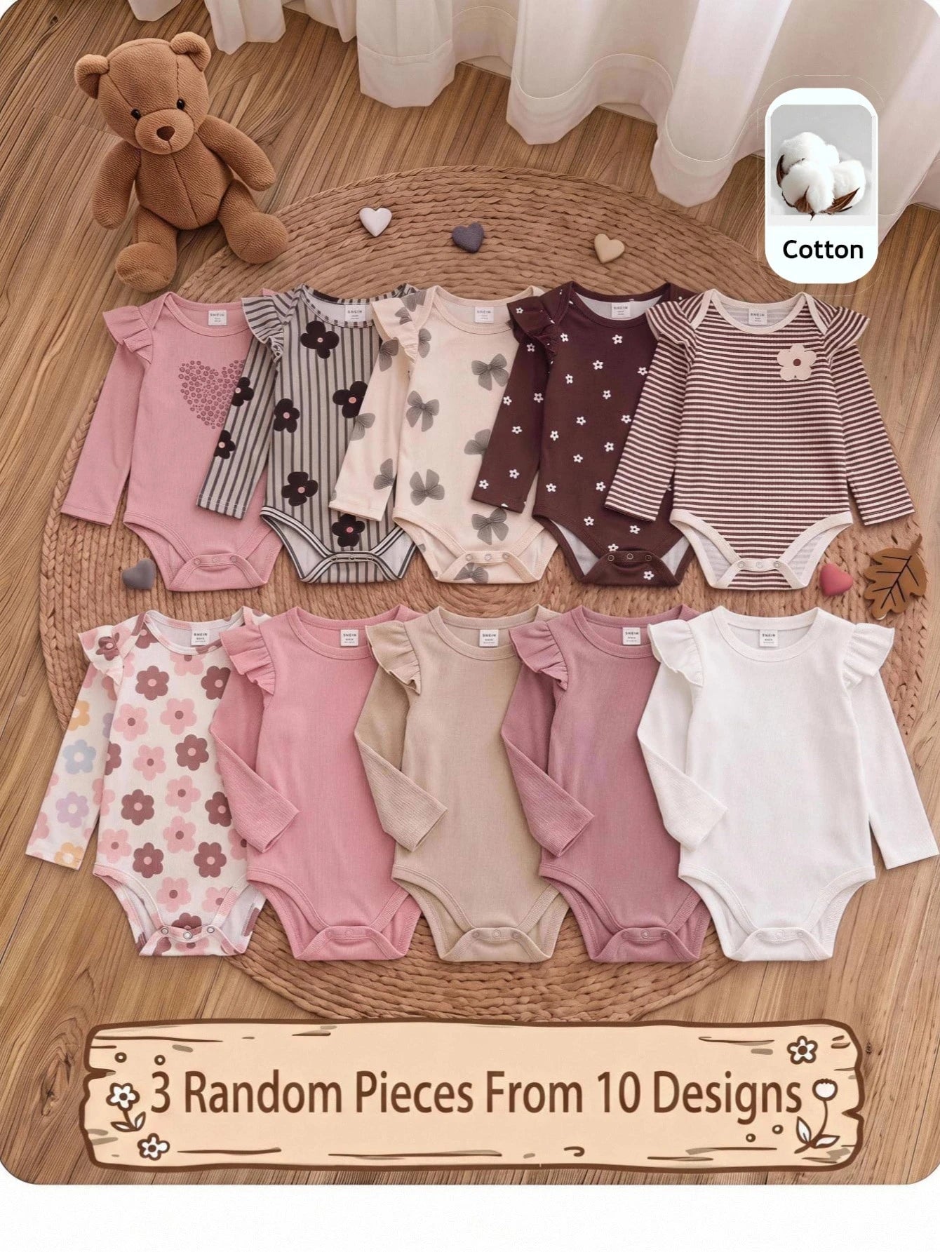 3PCS Baby Girls Bodysuits