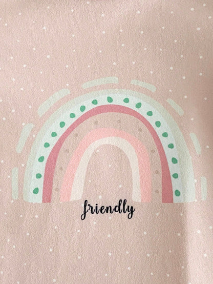 3pcs Newborn Simple & Fashionable Apricot, Pink, Blue Rainbow, Rabbit, Cat Animal Pattern Comfortable Long Sleeve Long Nightgown Loungewear Set