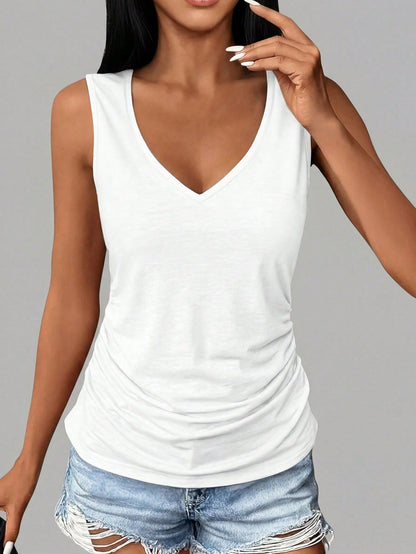 3pcs Plus Size Women Casual Sleeveless V-Neck Tank Tops- Loose Fit Solid Color Shirts (Black/Grey/Blue), Machine Washable, For All Seasons Summer, Everyday Wear, For Curvy Women