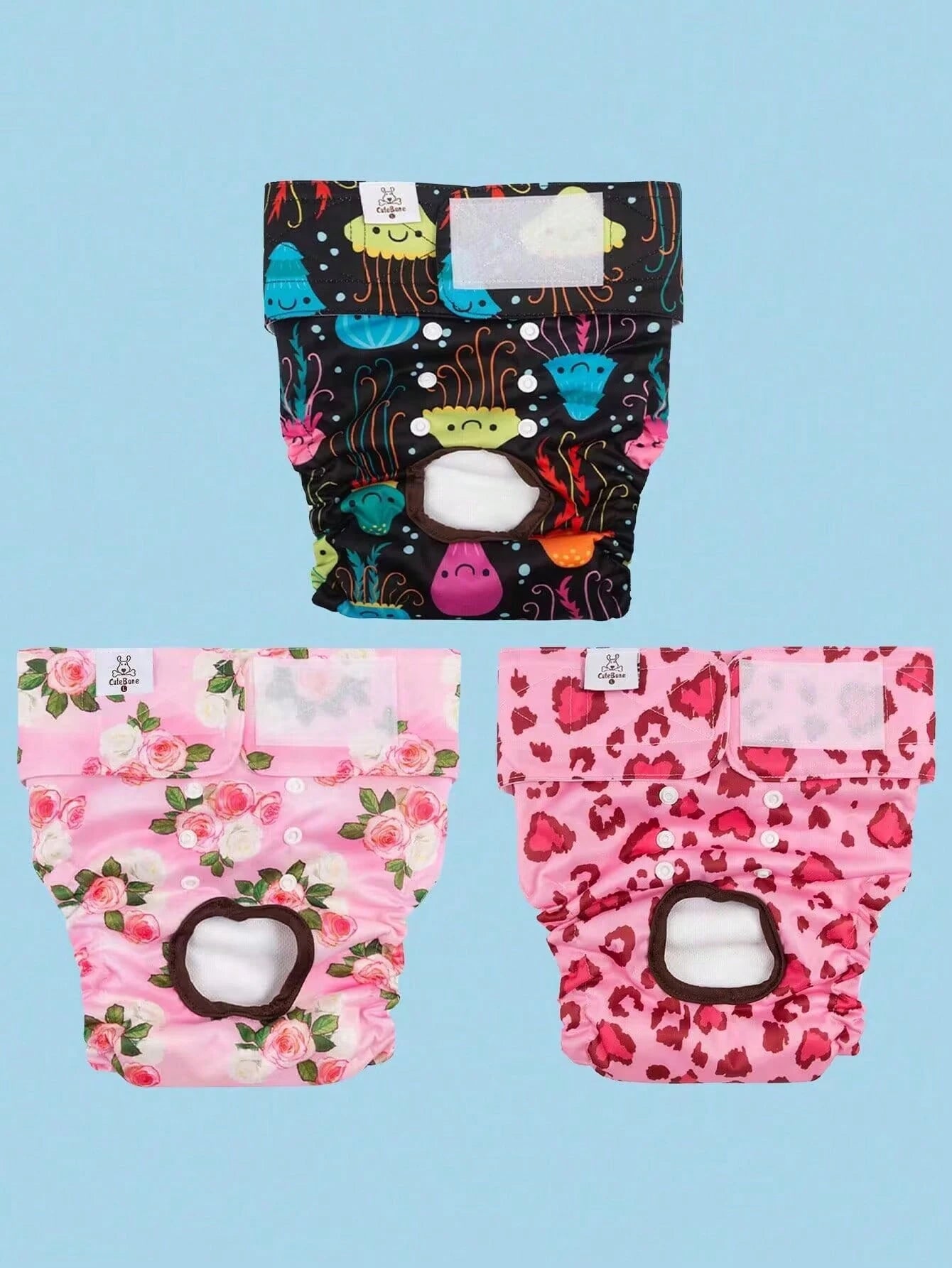 3PCS Random Color (3-Pack) Washable & Reusable Premium Female Dog Diapers, Anti-Leakage Diaper Pants, Suitable For Medium, Large, Small Dogs, Puppies, Heat Period