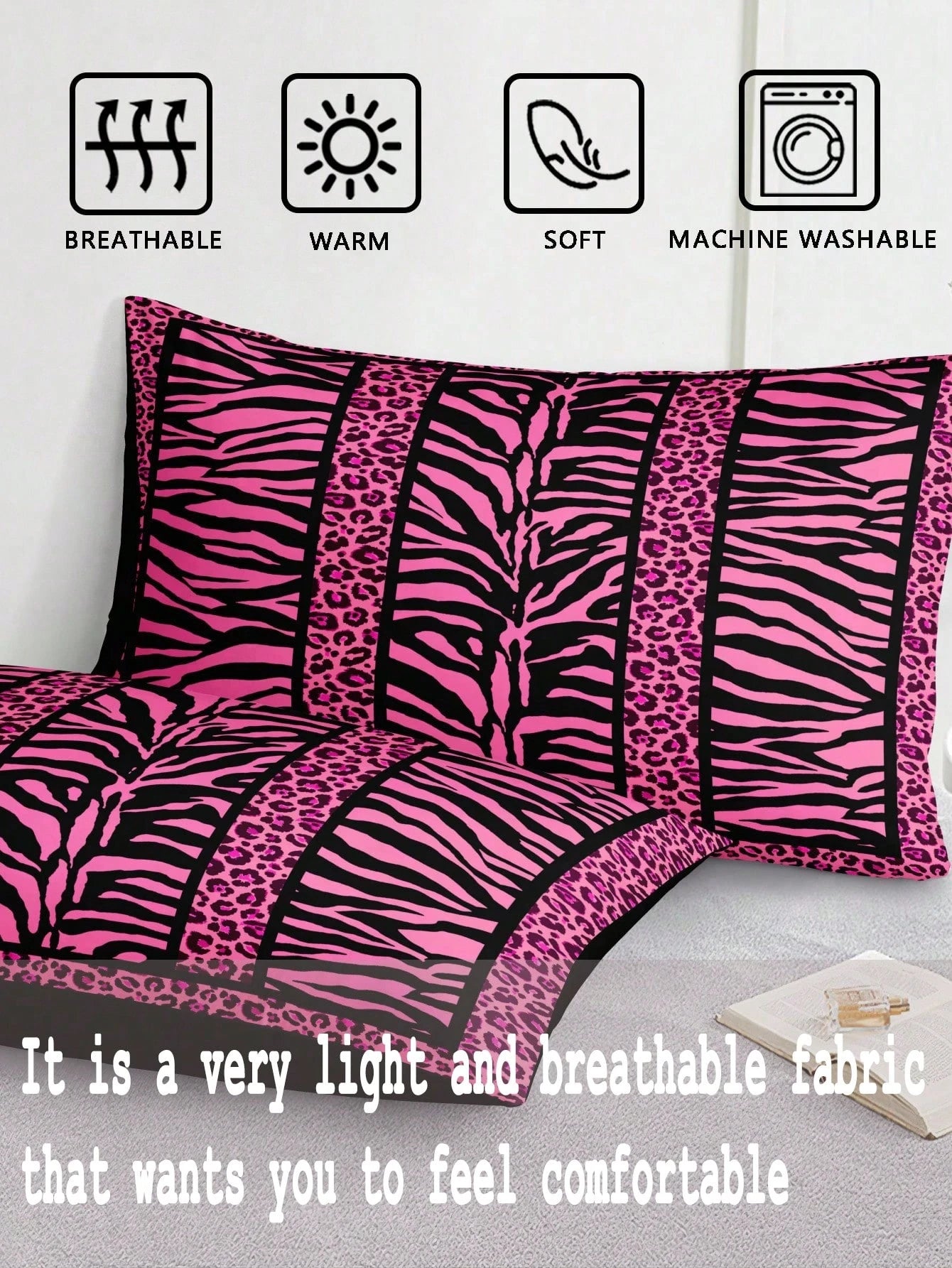 3pcs Rose, Leopard, Zebra Print Bedding Set (1 Duvet Cover + 2 Pillowcases, Comforter Not Included), Soft Polyester Fabric For Daily Use, Suitable For Bedroom All Year Round, Striking Animal Patterns