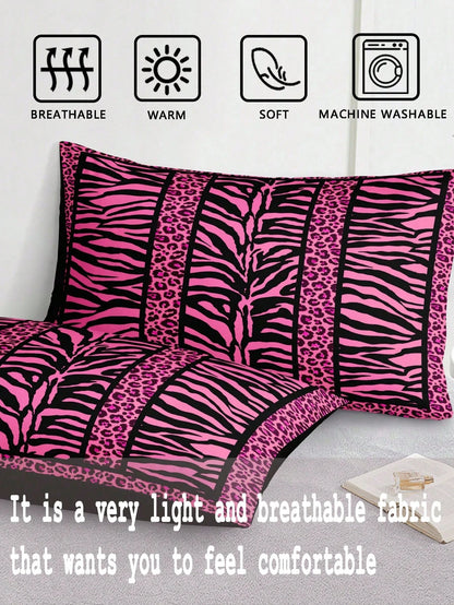 3pcs Rose, Leopard, Zebra Print Bedding Set (1 Duvet Cover + 2 Pillowcases, Comforter Not Included), Soft Polyester Fabric For Daily Use, Suitable For Bedroom All Year Round, Striking Animal Patterns