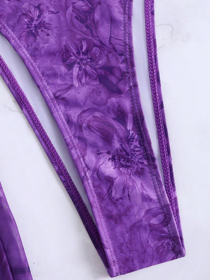 3pcs/Set 2026 Floral Sexy European And American Style Swimwear, Summer Vacation Mesh Maxi Dress Bikini Beach Swimwear