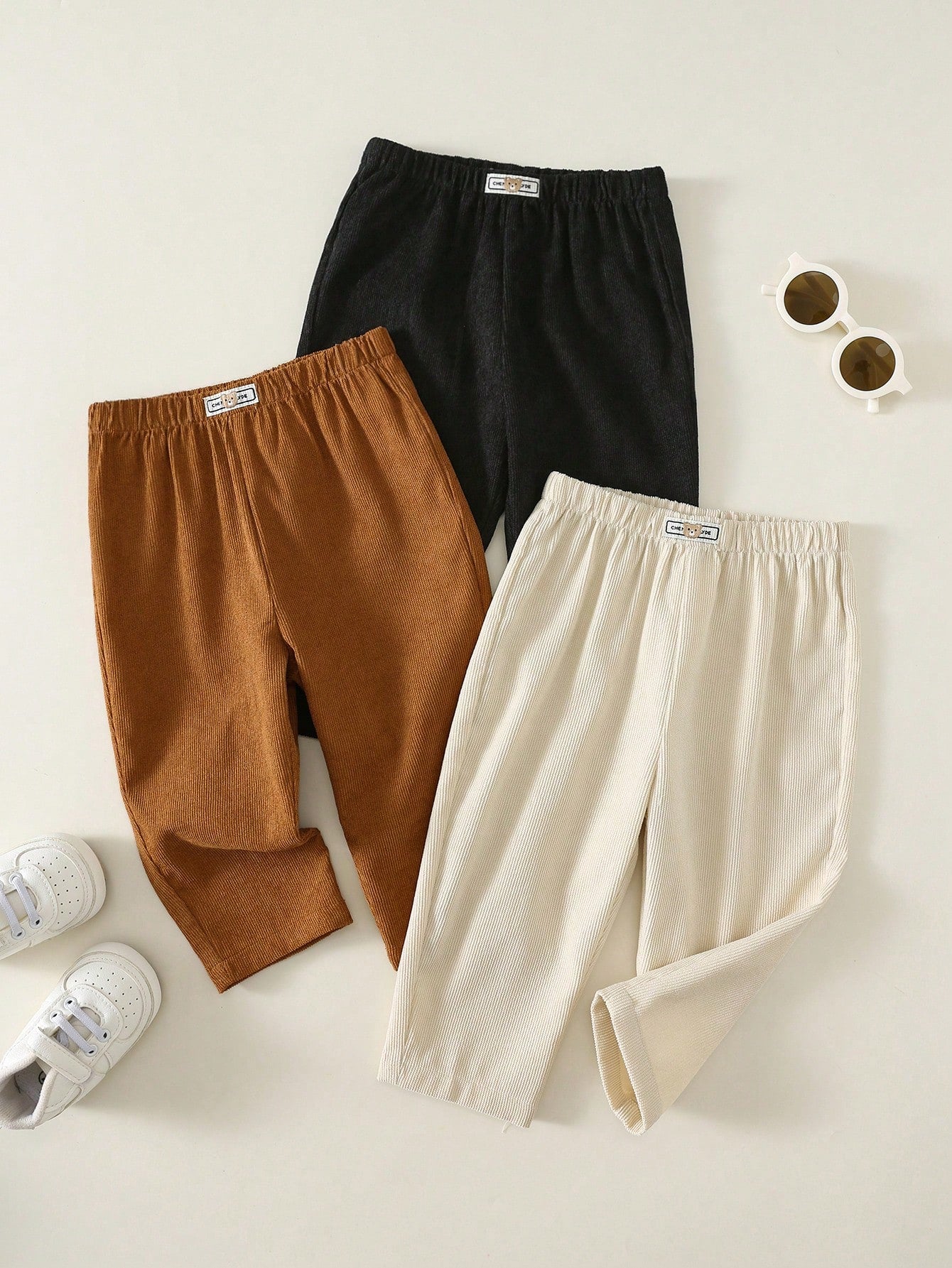 3pcs/Set Baby Boy Casual Autumn/Winter Solid Color Versatile Corduroy Long Pants, All-Match Long Pants Multi-Pack