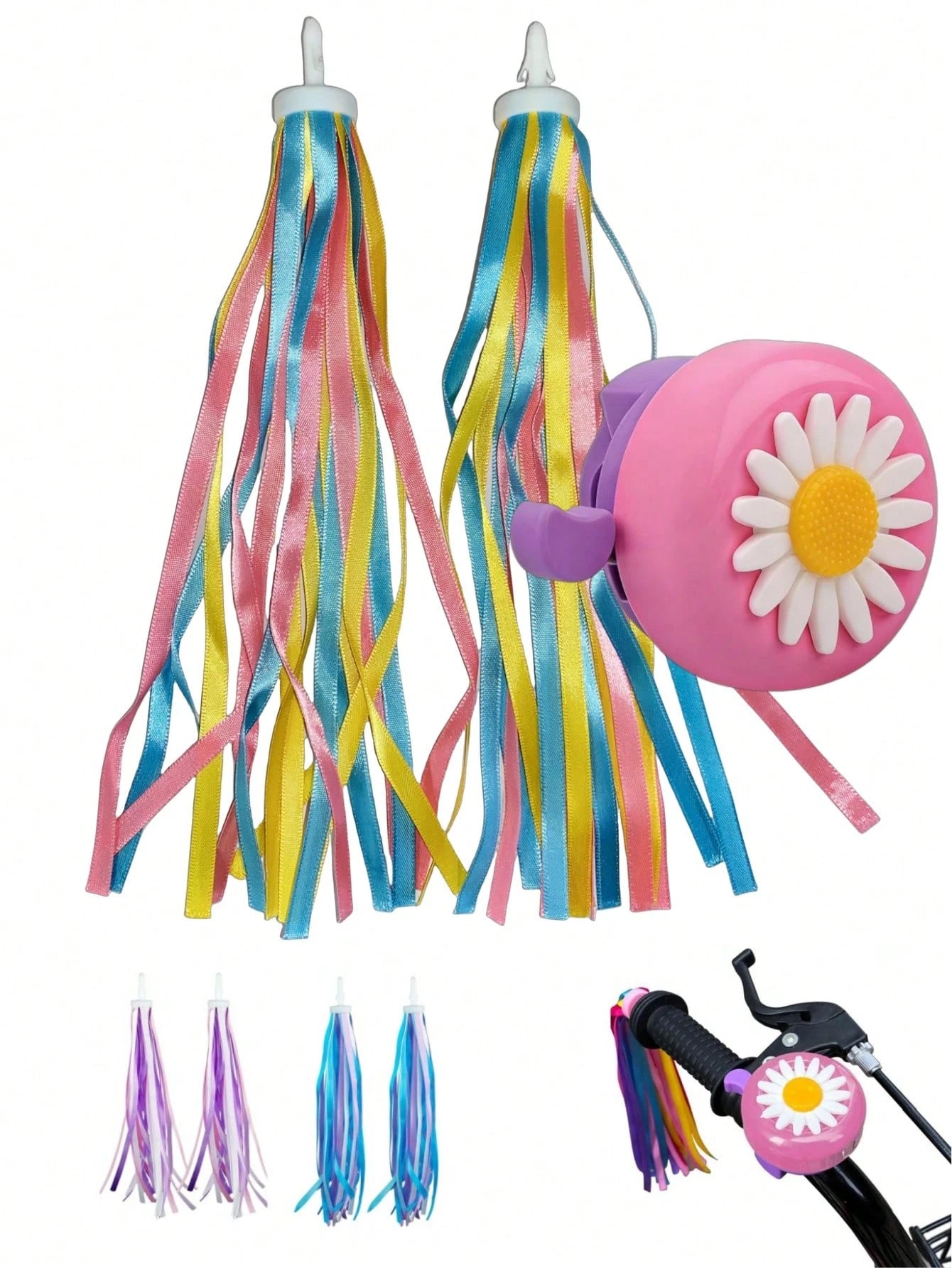 3pcs/Set Bicycle Ribbon Bell Kit, 1pc Bicycle Bell & 1 Pair Bicycle Handle Grip Ribbons, Bicycle Accessories, Cycling Accessories
