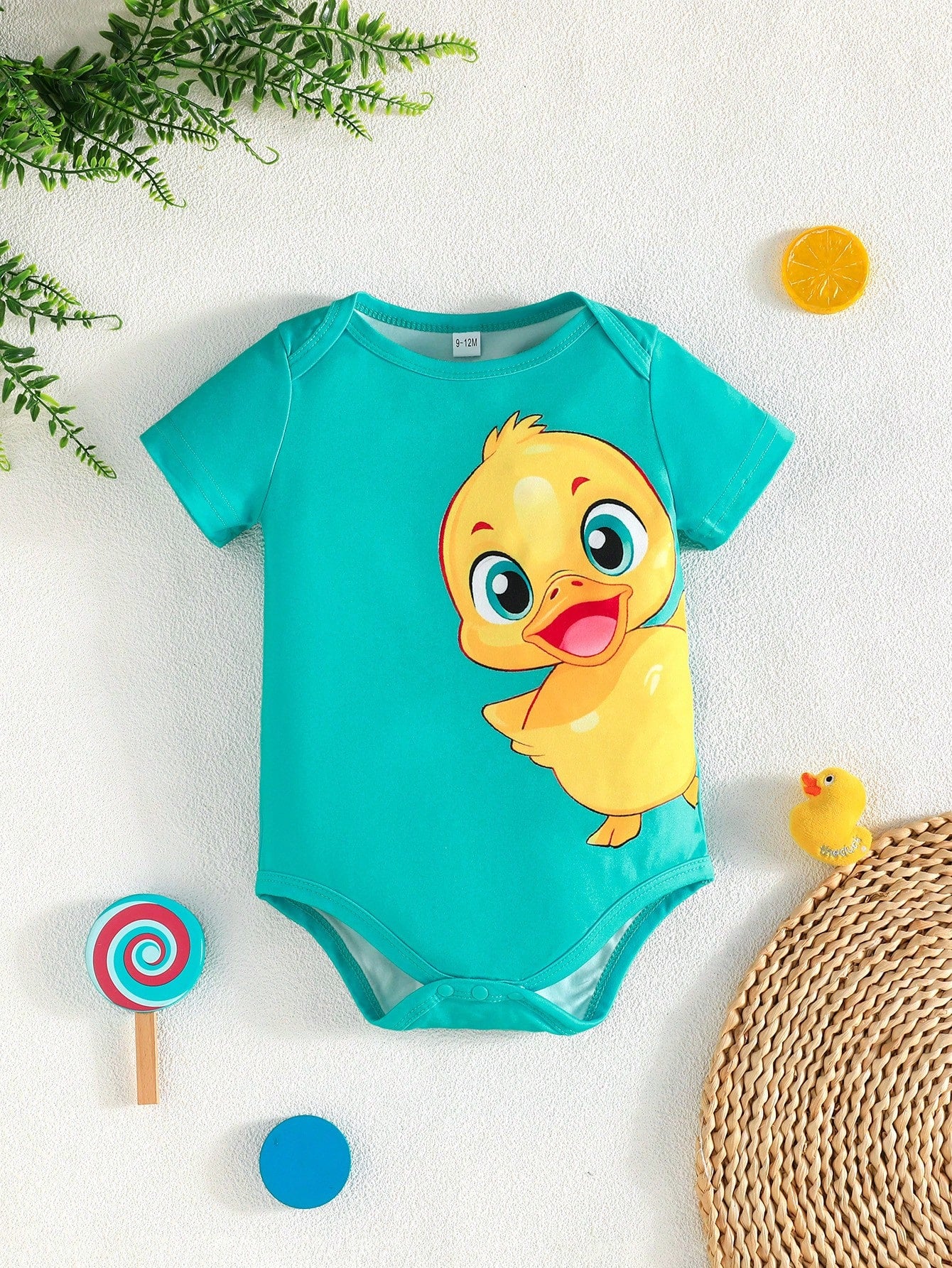 3pcs/Set Newborn Baby Cute Duck Print Outdoor Casual Bodysuit, Short Sleeve Summer Bodysuit