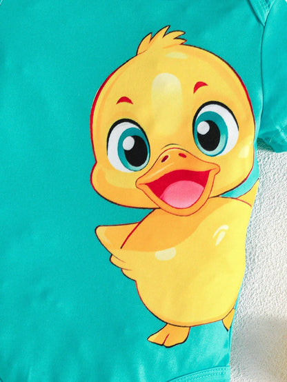 3pcs/Set Newborn Baby Cute Duck Print Outdoor Casual Bodysuit, Short Sleeve Summer Bodysuit