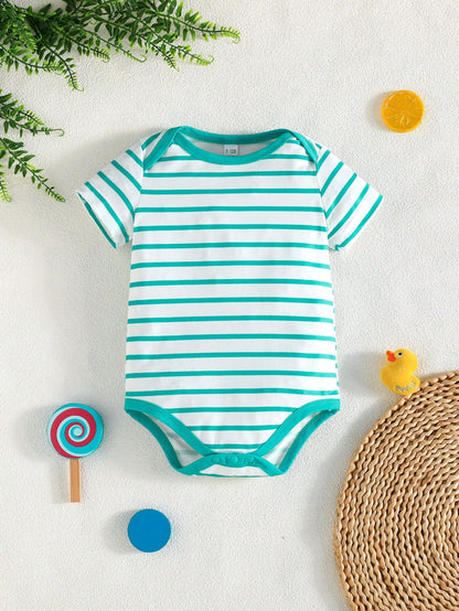 3pcs/Set Newborn Baby Cute Duck Print Outdoor Casual Bodysuit, Short Sleeve Summer Bodysuit