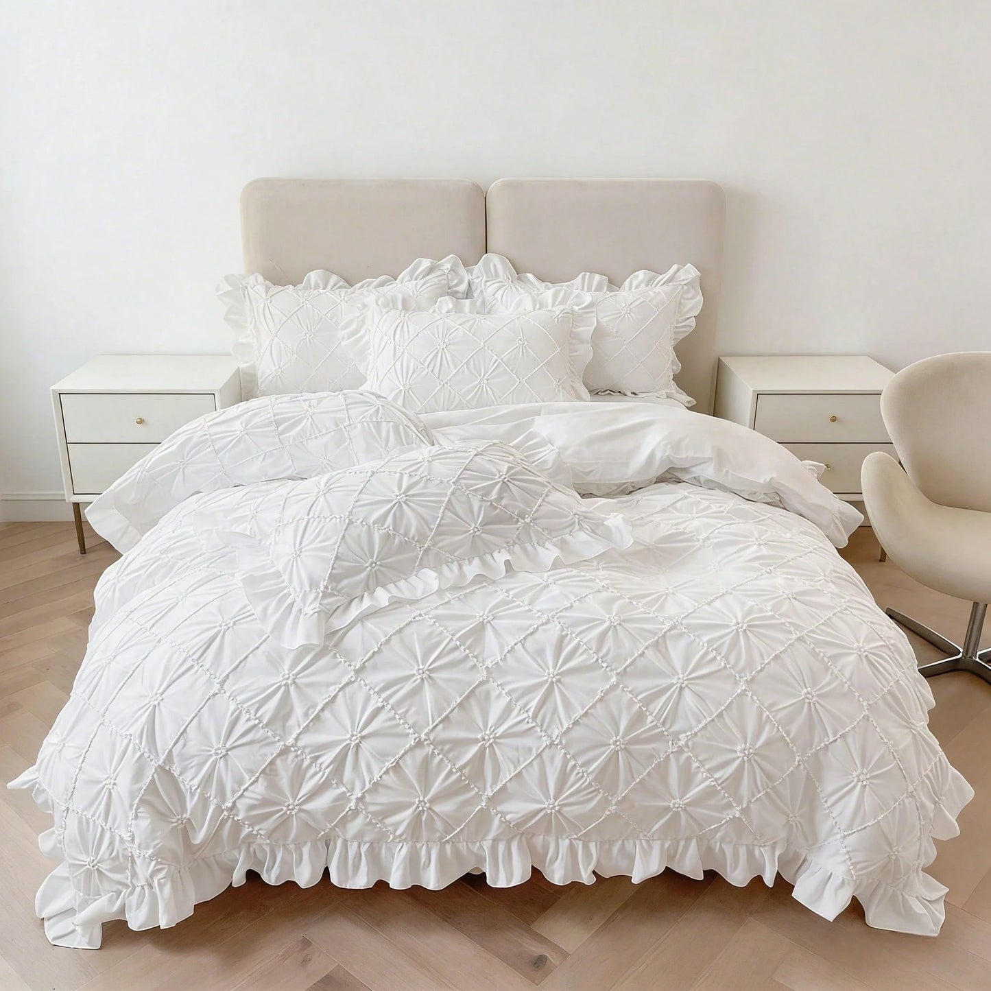 3pcs Soft & Comfortable Brushed Fabric Bedding Set (1*Duvet Cover + 2*Pillowcases, Excluding Filler), French Pastoral Style, Korean Princess Style, Suitable For Bedroom, Guest Room, Boys & Girls, Mach