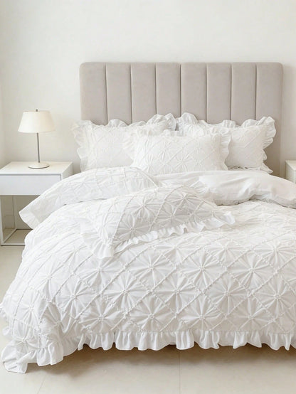 3pcs Soft & Comfortable Brushed Fabric Bedding Set (1*Duvet Cover + 2*Pillowcases, Excluding Filler), French Pastoral Style, Korean Princess Style, Suitable For Bedroom, Guest Room, Boys & Girls, Mach