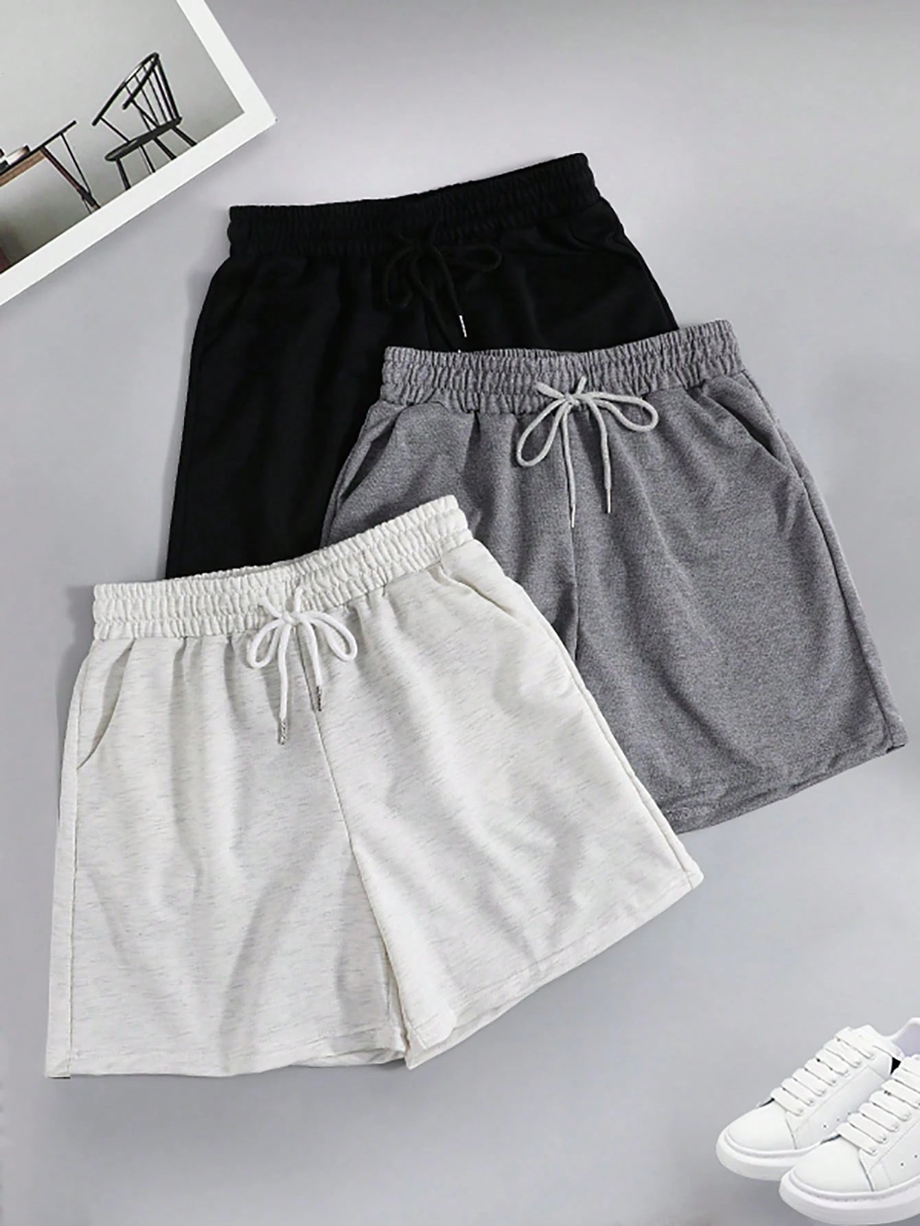 3pcs Solid Color Casual Shorts, Drawstring Elastic Waist Running Fitness Shorts, Women's Summer Sports Shorts, Jogging Shorts, Ladies Boxer Shorts