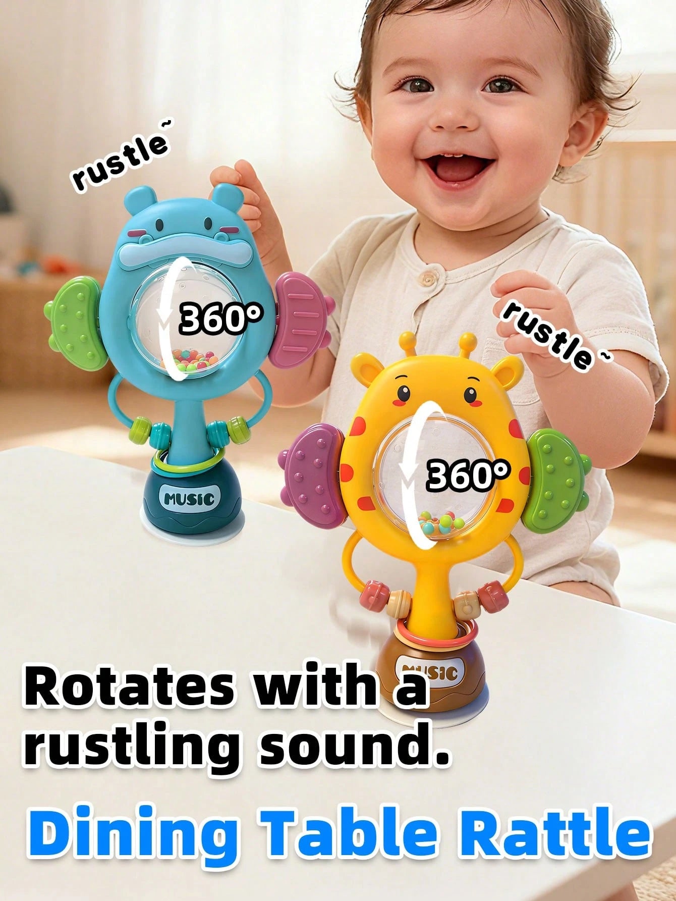 3pcs Suction Cup Rotating Toys, Baby And Toddler Sensory Fidget Toys, Suitable For Bath And High Chair Baby Sensory Toys, Great Gift For Toddlers