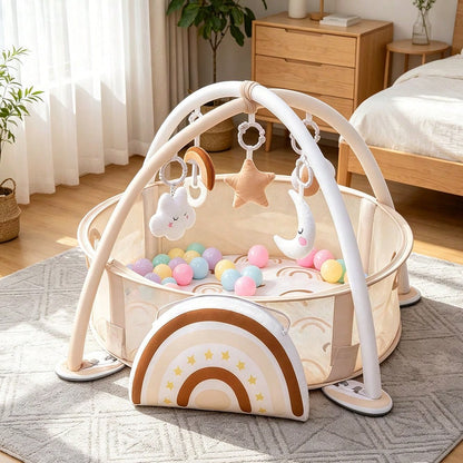4-In-1 Baby Play Mat Baby Gym,Tummy Time Mat For Floor Activity Gym Ball Pit Including 30 Balls With 5 Infant Learning Sensory Baby Toys For Newborn