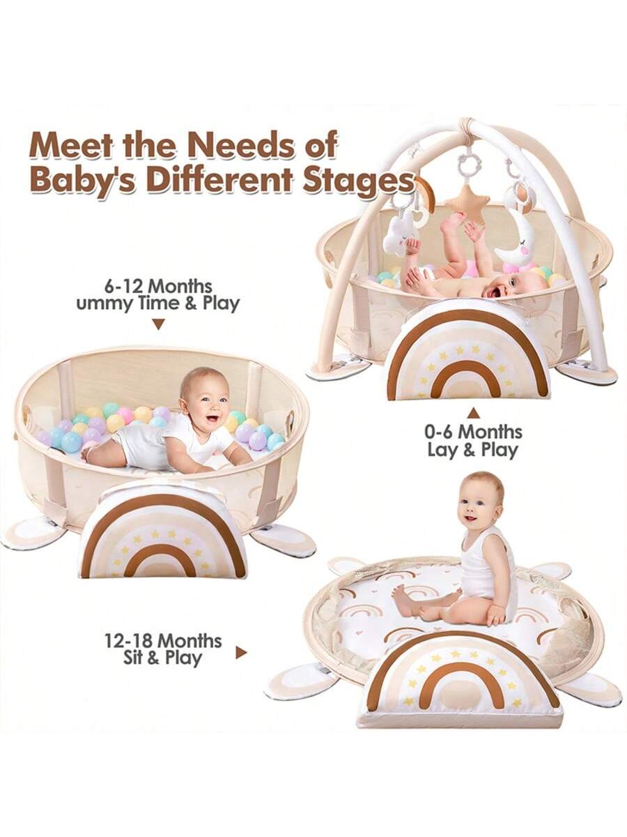 4-In-1 Baby Play Mat Baby Gym,Tummy Time Mat For Floor Activity Gym Ball Pit Including 30 Balls With 5 Infant Learning Sensory Baby Toys For Newborn