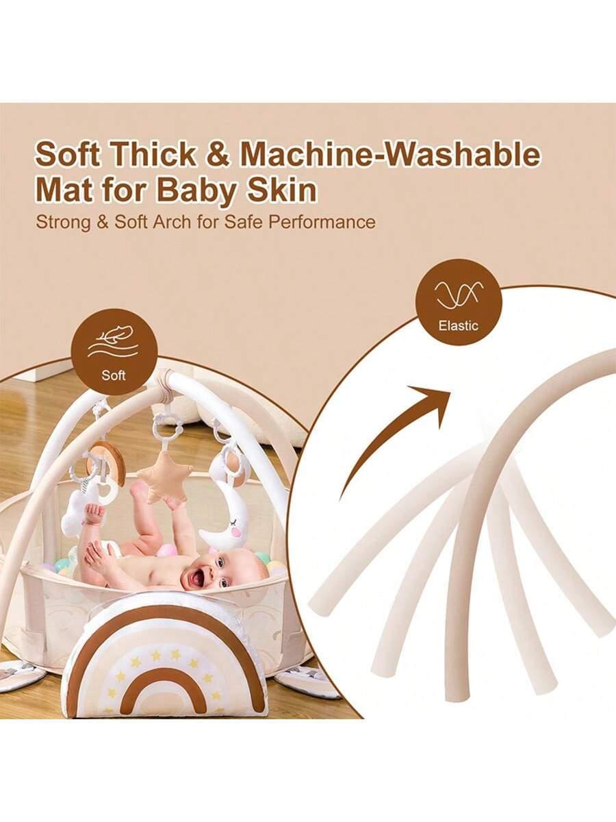 4-In-1 Baby Play Mat Baby Gym,Tummy Time Mat For Floor Activity Gym Ball Pit Including 30 Balls With 5 Infant Learning Sensory Baby Toys For Newborn