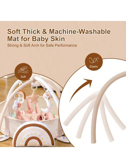 4-In-1 Baby Play Mat Baby Gym,Tummy Time Mat For Floor Activity Gym Ball Pit Including 30 Balls With 5 Infant Learning Sensory Baby Toys For Newborn