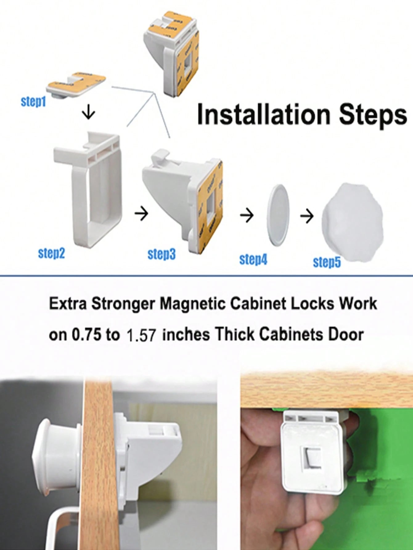 4-Pack Magnetic Cabinet Locks With 1 Key Set, Includes Installation Tools, Invisible Lock Suitable For Drawers, Cabinets, French Doors, Etc.