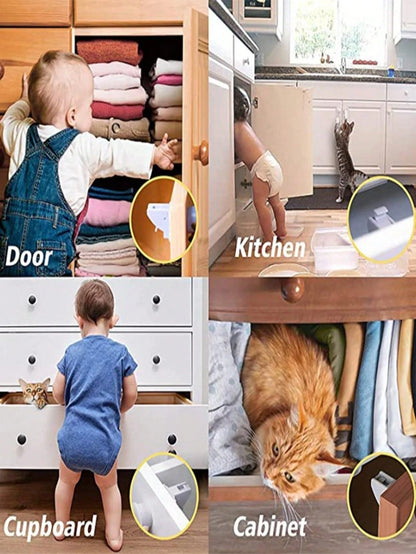 4-Pack Magnetic Cabinet Locks With 1 Key Set, Includes Installation Tools, Invisible Lock Suitable For Drawers, Cabinets, French Doors, Etc.