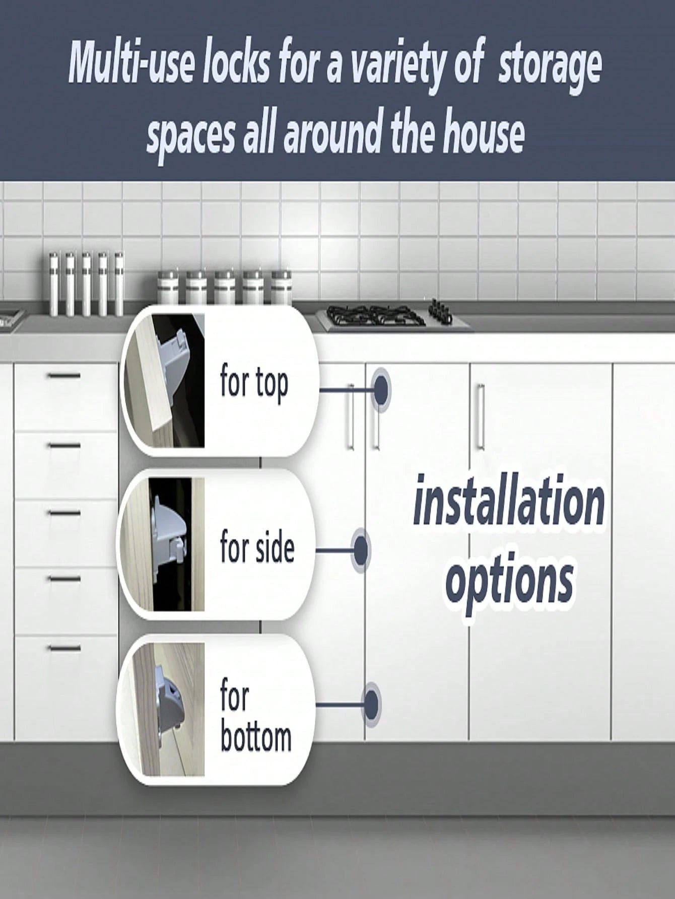 4-Pack Magnetic Cabinet Locks With 1 Key Set, Includes Installation Tools, Invisible Lock Suitable For Drawers, Cabinets, French Doors, Etc.