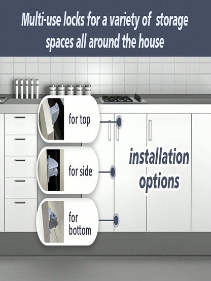 4-Pack Magnetic Cabinet Locks With 1 Key Set, Includes Installation Tools, Invisible Lock Suitable For Drawers, Cabinets, French Doors, Etc.