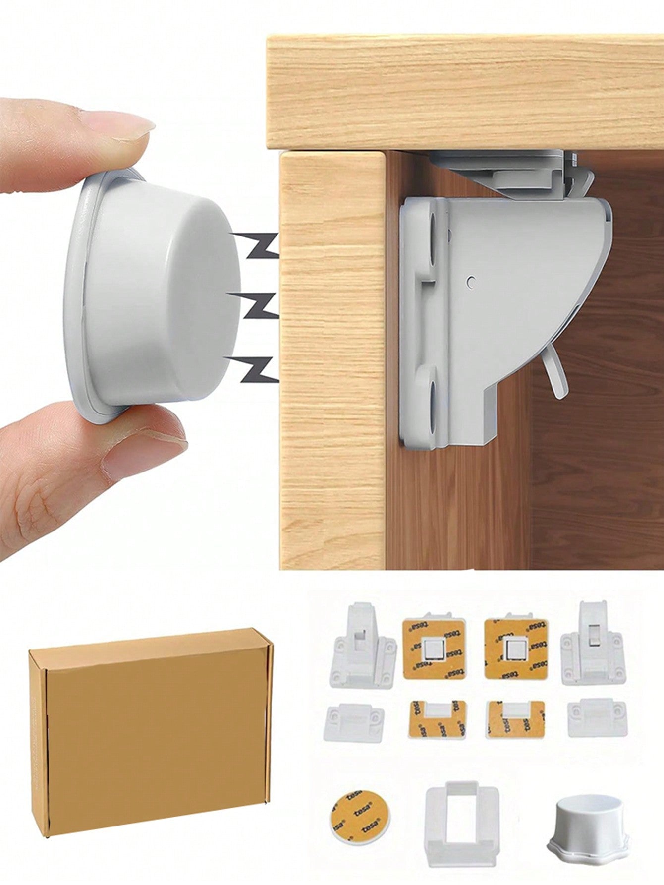 4-Pack Magnetic Cabinet Locks With 1 Key Set, Includes Installation Tools, Invisible Lock Suitable For Drawers, Cabinets, French Doors, Etc.