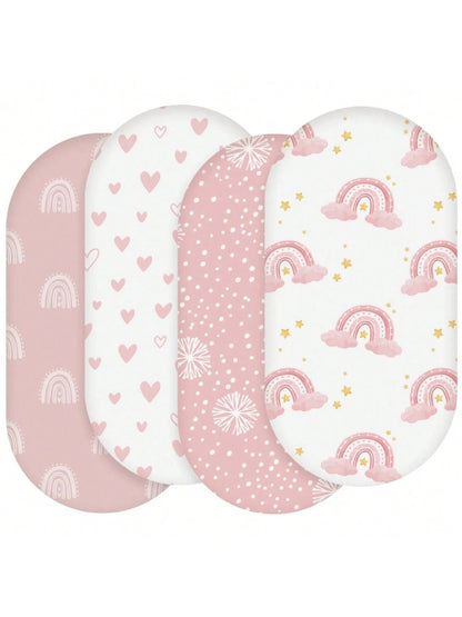 4 Packs Bassinet Sheets, Bassinet Sheets For Baby Boy And Girl, Bassinet Sheet Neutral, Fit For Rectangle, Round, Oval Mattress, Flexible For Different Bassinet Pad/Mattress Love Valentine