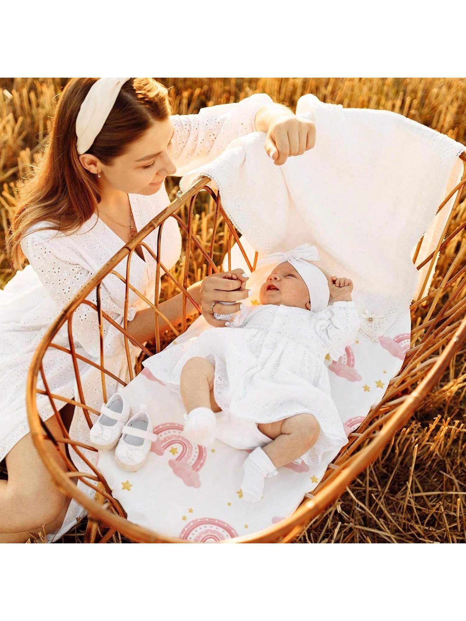 4 Packs Bassinet Sheets, Bassinet Sheets For Baby Boy And Girl, Bassinet Sheet Neutral, Fit For Rectangle, Round, Oval Mattress, Flexible For Different Bassinet Pad/Mattress Love Valentine