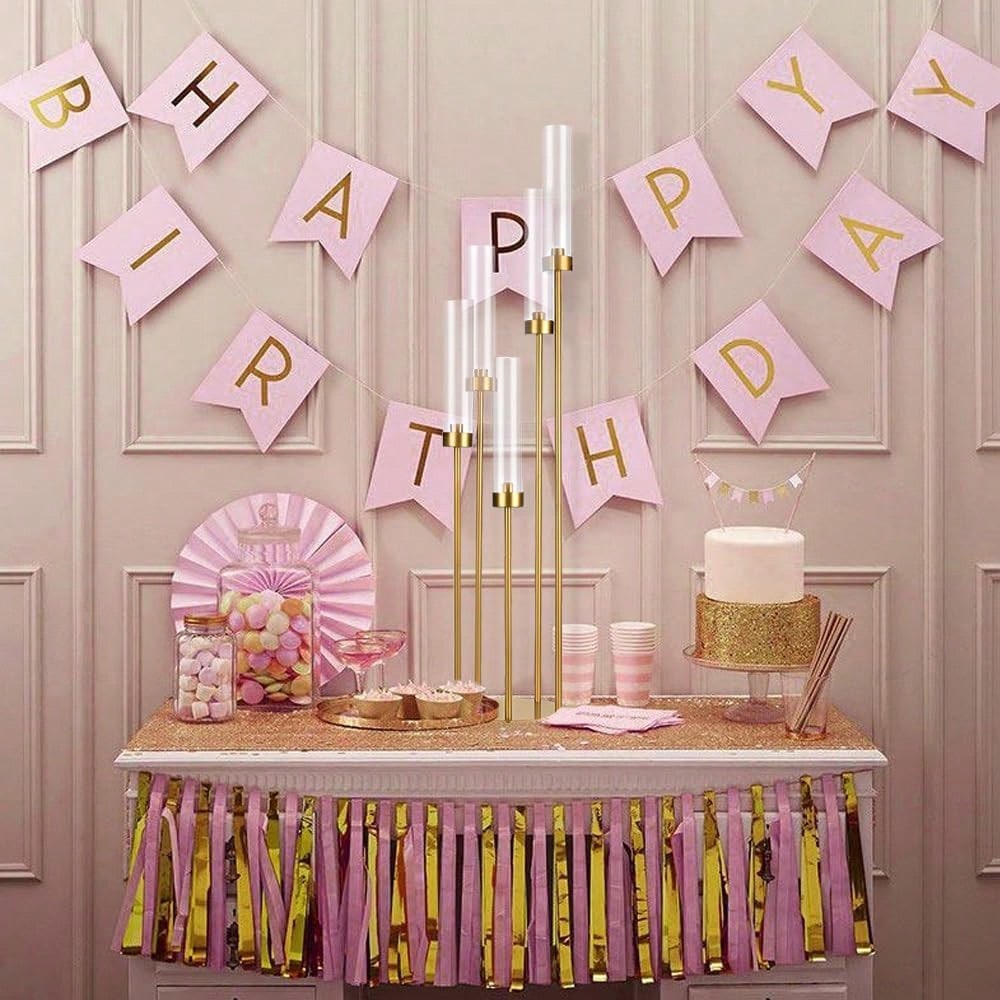 4-Piece Gold Floor Candlestick Set, 5-Arm Tall Candlestick With Acrylic Lampshade, Suitable For Wedding Tables, Birthday Parties, Home Décor, And LED Cone Candles.