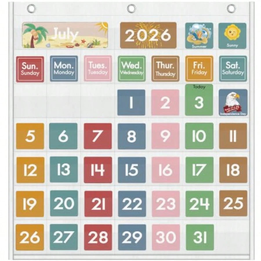 46 Pockets Classroom Calendar Pocket Chart With 77 Cards, Daily Monthly Learning Calendar For Circle Time Weather Seasons, Preschool Kindergarten Homeschool Must Have, Teacher Essential Supplies White