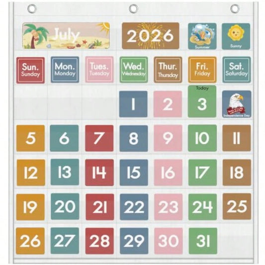 46 Pockets Classroom Calendar Pocket Chart With 77 Cards, Daily Monthly Learning Calendar For Circle Time Weather Seasons, Preschool Kindergarten Homeschool Must Have, Teacher Essential Supplies White