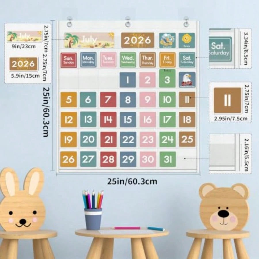 46 Pockets Classroom Calendar Pocket Chart With 77 Cards, Daily Monthly Learning Calendar For Circle Time Weather Seasons, Preschool Kindergarten Homeschool Must Have, Teacher Essential Supplies White