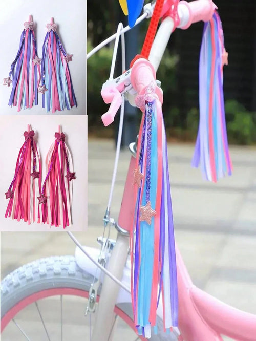 4PCS/2PCS Latest Bicycle Handlebar Streamers, Shiny Diamond/Star/Butterfly/Snowflake Colorful Ribbons, High-Quality Material Easy To Install And Remove, Skateboard, Balance Bike, Bicycle Decoration Ac