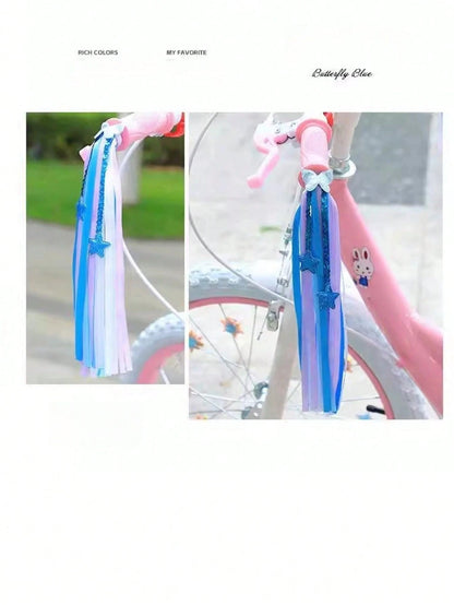 4PCS/2PCS Latest Bicycle Handlebar Streamers, Shiny Diamond/Star/Butterfly/Snowflake Colorful Ribbons, High-Quality Material Easy To Install And Remove, Skateboard, Balance Bike, Bicycle Decoration Ac